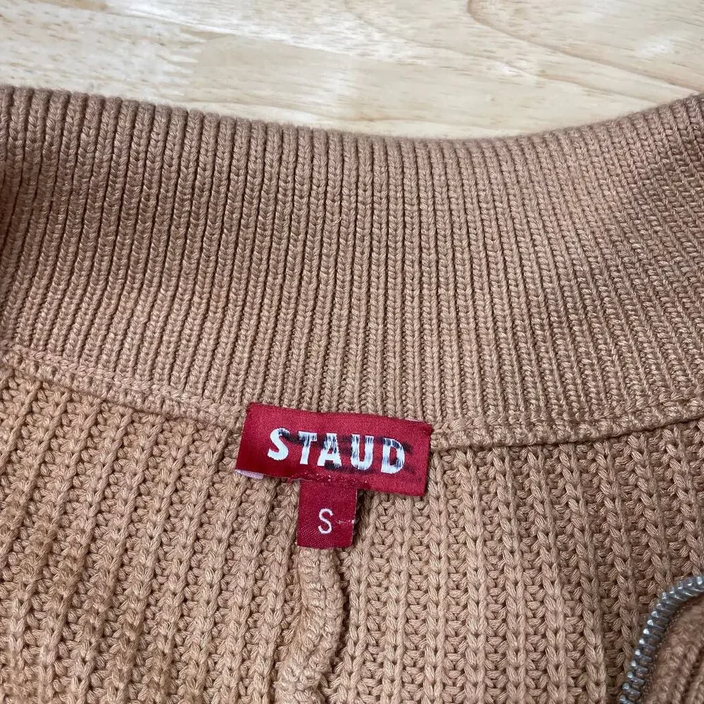 Staud Kirby Ribbed Knit Fitted Sweater Dress Size S Camel Brown Long Sleeve - Picture 5 of 13